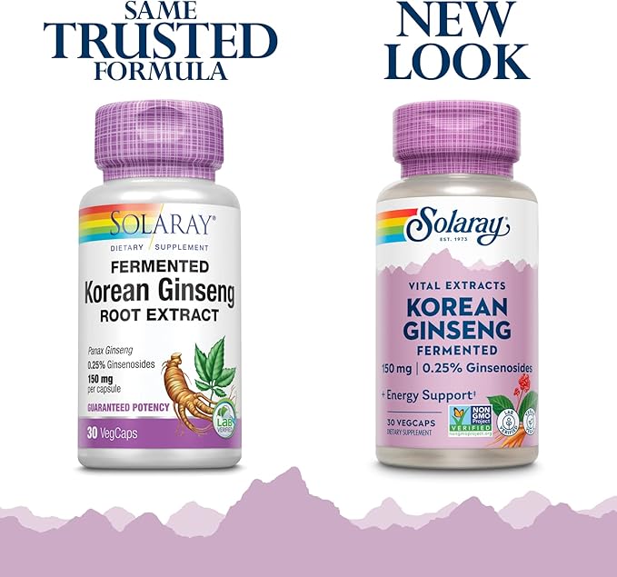 SOLARAY Fermented Korean Ginseng Root Extract | Healthy Stress Energy &amp Physical Endurance Support | Vegan Non-GMO | 30 VegCaps