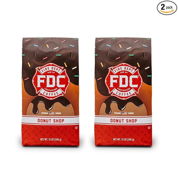 Fire Department Coffee - Gives Back to Firefighters - Donut Shop Coffee Beans - Sweet &amp Smooth - Medium Roast - Roasted in the USA - Veteran Owned (12 oz Pack of 2)
