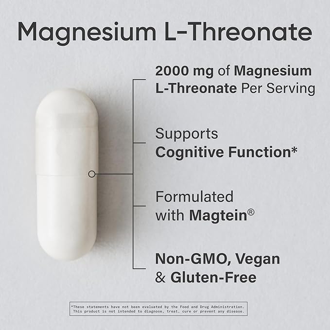 Sports Research® Magnesium L-Threonate Capsules 2000mg - High-Absorption Magtein® for Enhanced Brain Health Memory Focus &amp Restful Sleep Support - Vegan · Non-GMO · Gluten Free - 90 Count