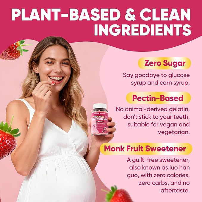 Prenatal Vitamins for Women Gummies Methylfolate 1mg Vegan Omega 3 DHA 800mg Iron Choline Iodine Vitamin D3 B6 B12 - Multivitamin for Women Before During &amp After Pregnancy Sugar Free 60 C