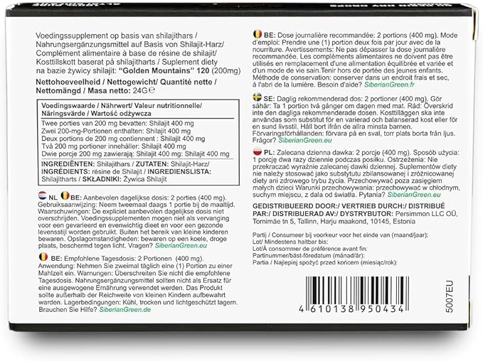 Siberian Green Premium Pure Shilajit Dry Drops Altai Golden Mountains - 120 Count (200 mg) Authentic Safety &amp Quality Certificate - US Lab Tested Fulvic Acid