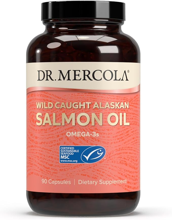 Dr. Mercola Salmon Oil - Omega-3 Support - Wild Caught Alaskan Sockeye - Minimally Processed - MSC Certified - 3000 mg - Non-GMO - 90 Capsules