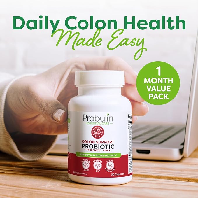 Probulin Colon Support Probiotic Supplement Daily Gut Digestive and Immune Health Probiotics Capsules for Men and Women 20 Billion CFU Vegan 30 Count Bottle