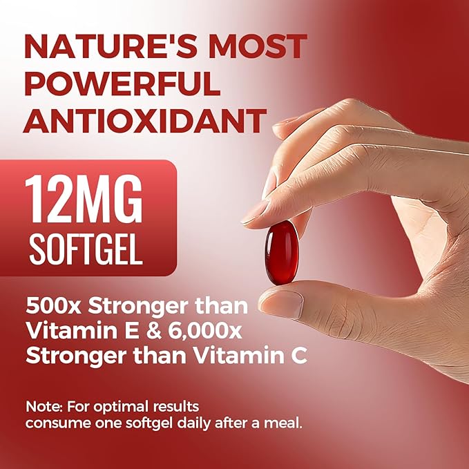 Rovina Astaxanthin 12mg Astaxanthin Antioxidant Supplements for Immune Eye Skin Supports Non-GMO &amp Gluten Free - 200 Softgels