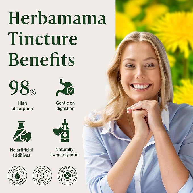 HERBAMAMA Dandelion Root Extract for Liver Detox – Lymphatic Drainage Drops – Dandelion Root Supplement – Non-GMO Alcohol &amp Sugar-Free Liver Support Supplement - 28-Day Supply