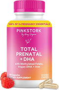 Pink Stork Total Prenatal Vitamins with DHA Folate and Iron 3 Month Supply to Help Support Fetal Development Pregnancy Must Haves - 180 Capsules
