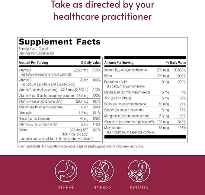 Bariatric Advantage High ADEK Multi - for Bariatric Surgery Patients - Multivitamin with Vitamins A D E K &amp Trace Minerals - 100%+ DV of ADEK - 60 Capsules