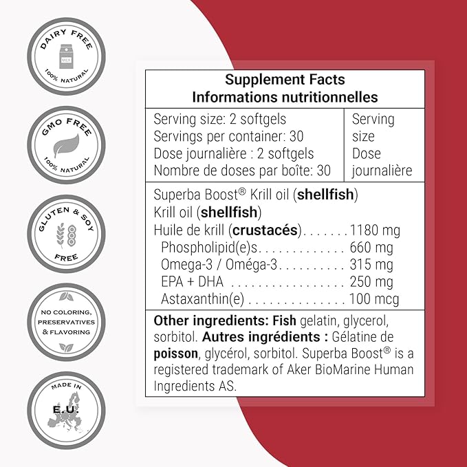 Supersmart - Krill Oil Supplement 1180mg per Day - Omega-3 (EPA &amp DHA) - Fatty Acids | Non-GMO &amp Gluten Free - 60 Softgels