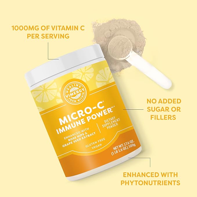 Vimergy Micro-C Immune Power TM * - 500g – 139 Servings – 2000mg/serving – Gentle Form – Antioxidant Phytonutrients – Immune &amp Nerve Support – Benefits Bone &amp Cartilage – Gluten-Free – Kosher