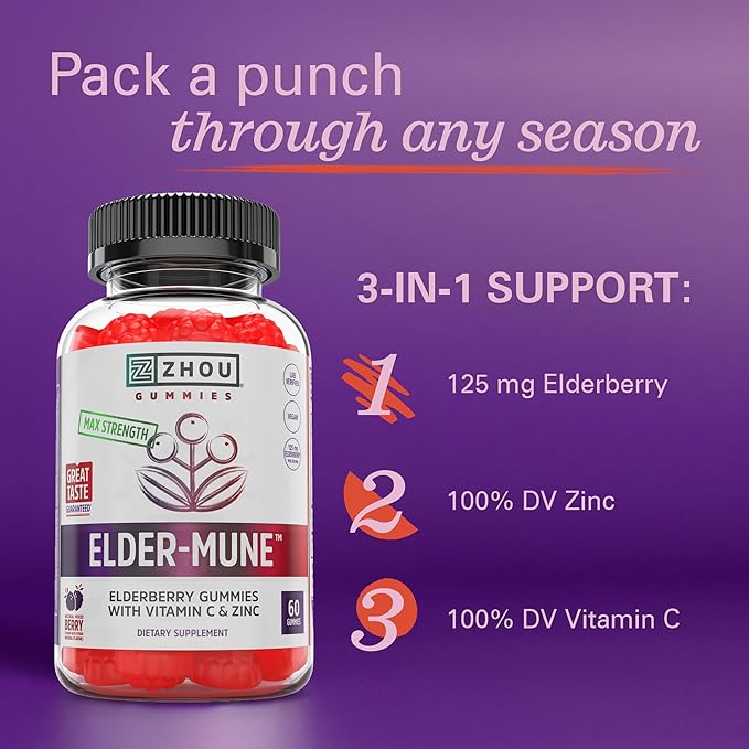 ZHOU Black Seed Oil Capsules &amp Elderberry Gummies with Vitamin C &amp Zinc - Black Cumin Seed Oil Cold Pressed Nigella Sativa Daily Immune Support Supplement for Women &amp Men - Pack of 2 60