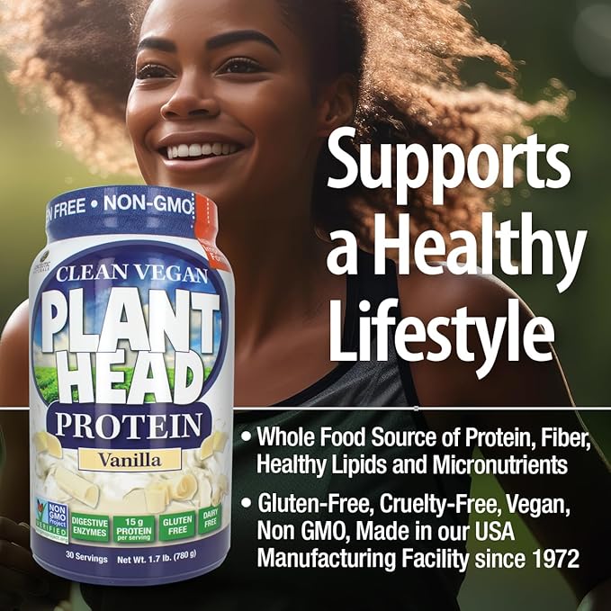 Genceutic Natural's Plant Head Real Meal Dietary Supplement | Supports a Healthy Lifestyle | Vegan Gluten-Free &amp Lactose-Free | Vanilla 1.7bs