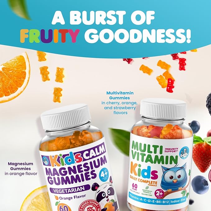 DR. MORITZ Kids Magnesium Gummies Orange Flavor (120 Count) and Kids Multivitamin Gummies (120 Count) - Relaxation &amp Health Support - Non-GMO Vegetarian Toddler Vitamins