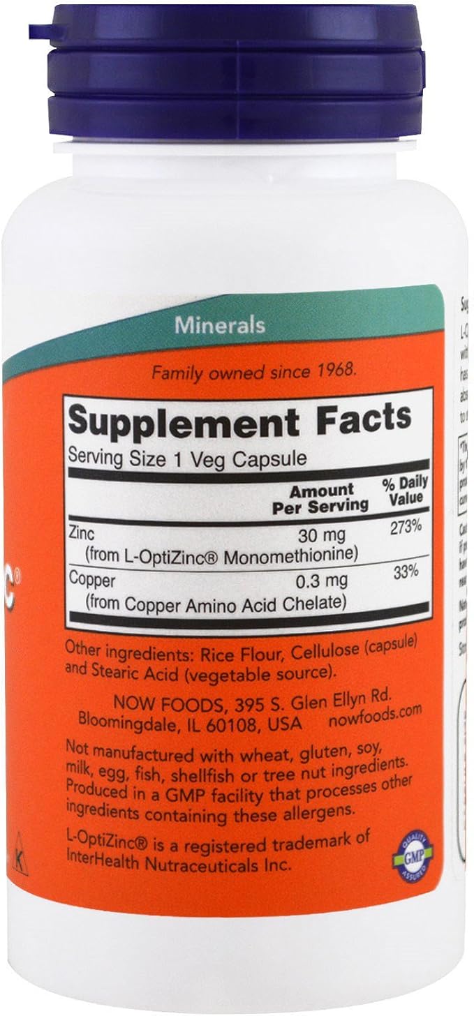 NOW Opti L-zinc 30mg 100 Capsules (Pack of 3)