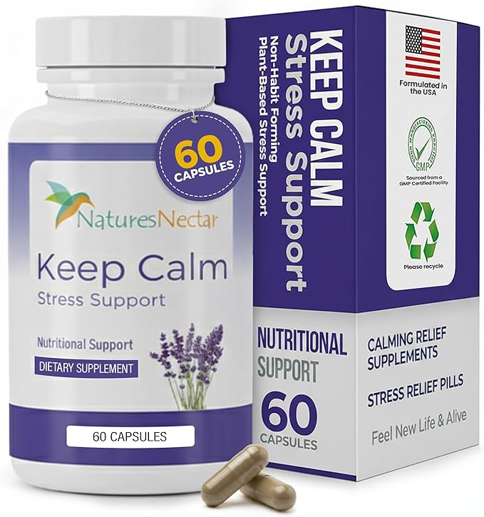 Nature's Nectar Anxiety and Stress Relief Supplements – Keep Calm Capsules with Ashwagandha GABA Magnesium &amp 5-HTP – Nervousness &amp Irritability Mood Supports Relaxation Lemon Balm 60 Filled