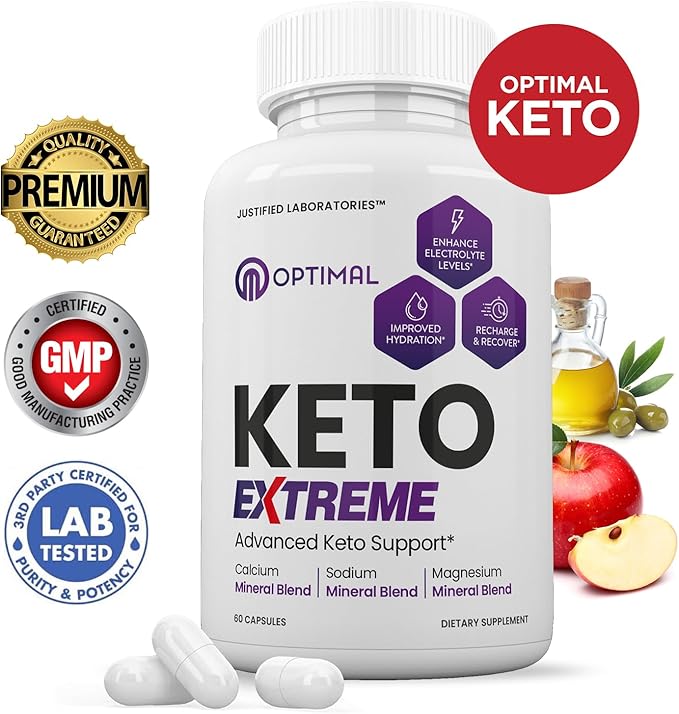 Optimal Keto Extreme Pills 1675MG New &amp Improved Formula Contains Apple Cider Vinegar Extra Virgin Olive Oil Powder Green Tea Leaf 60 Capsules