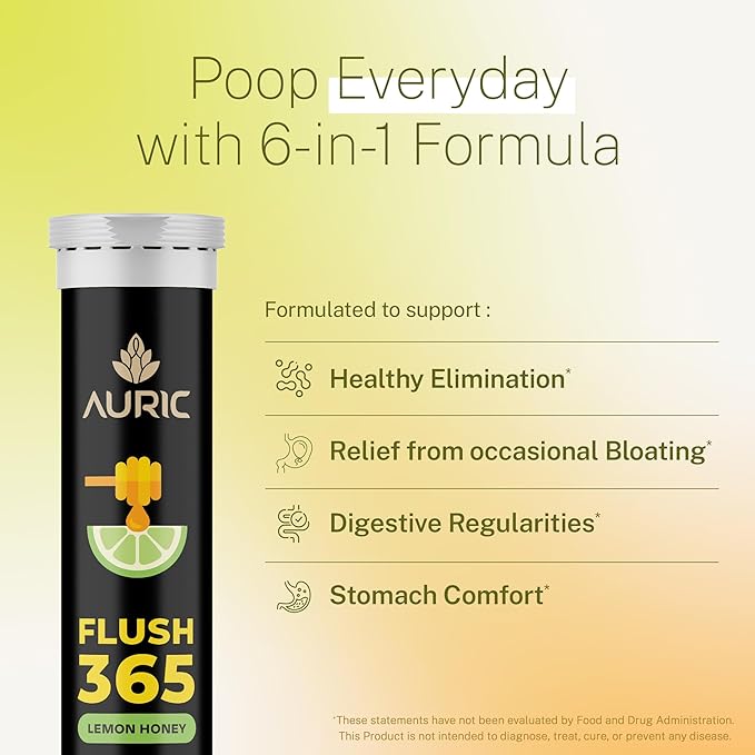 Auric Flush365 | Fizzy Drink | Honey Lemon Flavour | No Added Sugar | 60 Counts