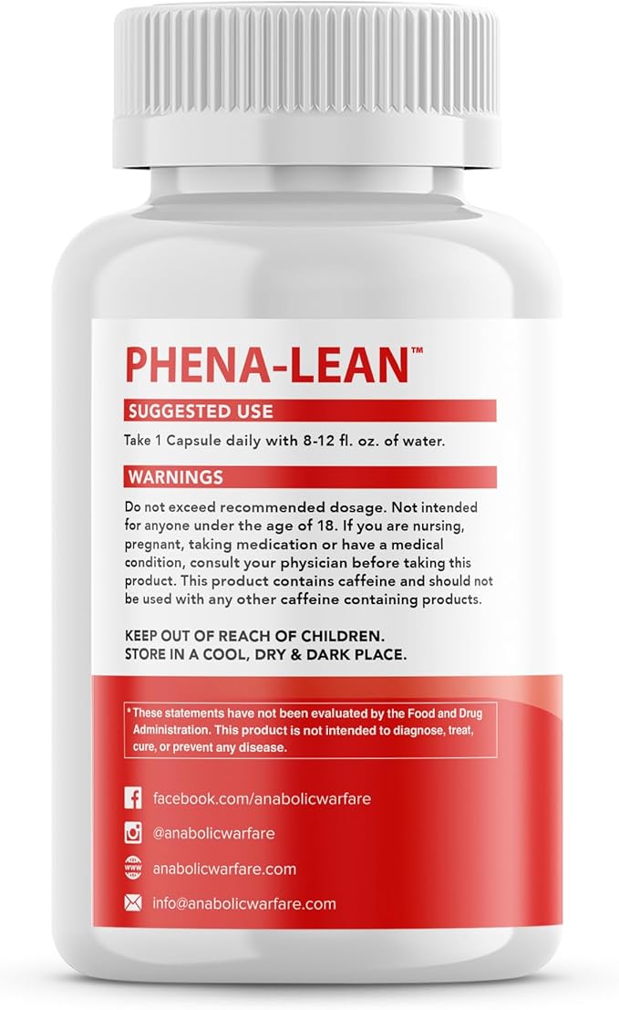 Anabolic Warfare Phena-Lean Premier Supplement from Thermogenic Body Composition Supplement – Fuel Your Fire Promote Energy Increase Focus* - 60 Capsules.