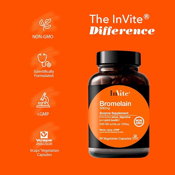 Invite Health Bromelain - Promotes Sinus Digestive &amp Joint Health - 90 Vegetarian Capsules (2)