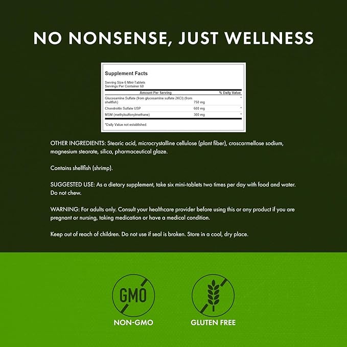 Swanson Glucosamine Chondroitin &amp MSM - Cartilage &amp Joint Health Supplement* - Supports Mobility &amp Flexibility* - Easy-to-Swallow Mini Tablets - Gluten Free &amp Non-GMO - 360 Mini-Table