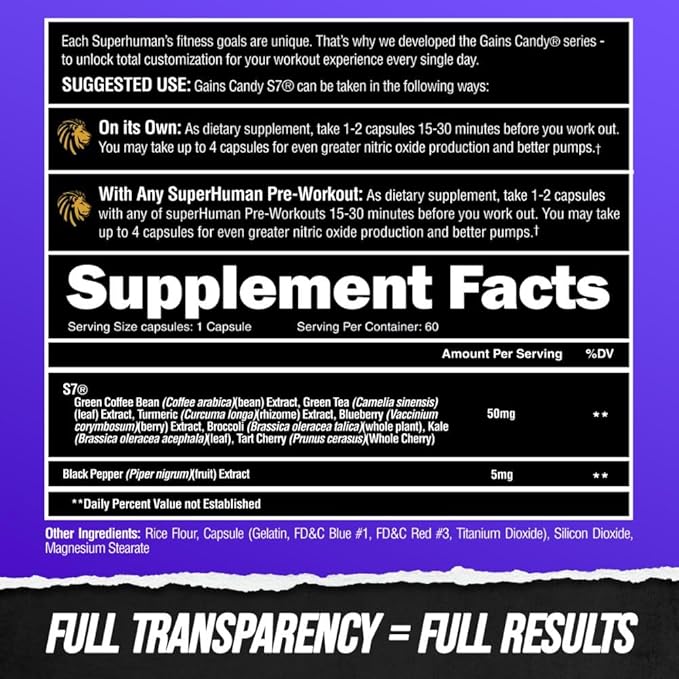 ALPHA LION Gains Candy Supplement Pills for Muscle Pump &amp Blood Flow Nitric Oxide Booster Supports Mental Focus Use Daily to Upgrade Workout Performance 60 Capsules (S7)