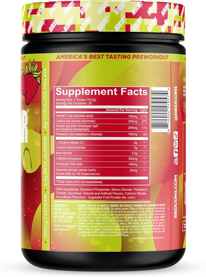 REDCON1 Total War Reloaded Pre Workout Strawberry Kiwi - Creatine Beta Alanine + L-Citrulline Malate Keto Friendly for Men &amp Women with 350mg of Caffeine - Fast Acting (30 Servings)