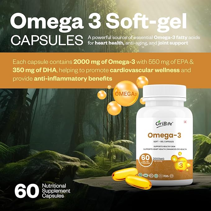 Omega-3 Fish Oil 2000mg – Supports Heart Skin &amp Eye Health – 60 Softgel Capsules with EPA &amp DHA – Burpless Premium Fish Oil Supplement