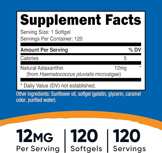 Nutricost Astaxanthin 12mg Non-GMO and Gluten Free 120 Softgels (4 Month Supply)