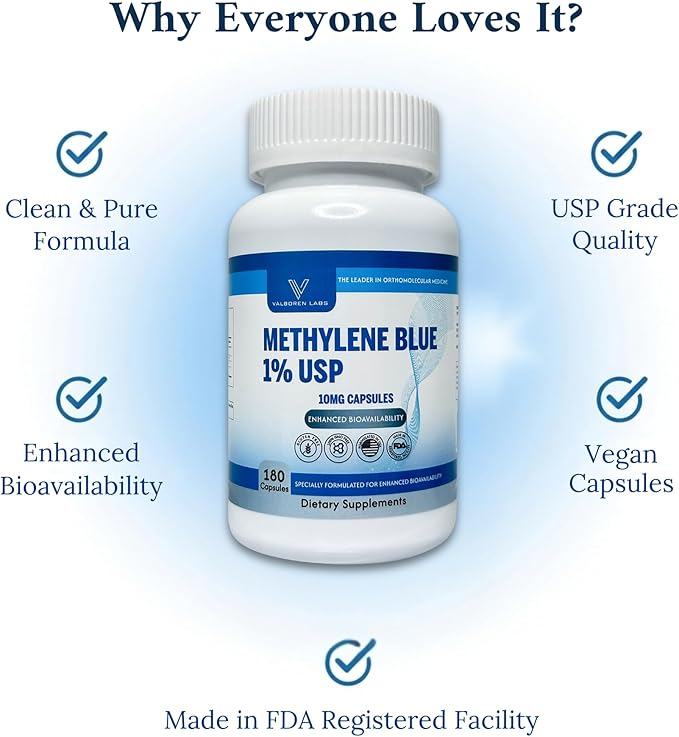 Methylene Blue 1% Liquid (59ML) + 10mg Capsules Bundle – 180 Vegan Pills – Pharmaceutical Grade – Made in USA – Third Party Tested – Alcohol Free Supplement