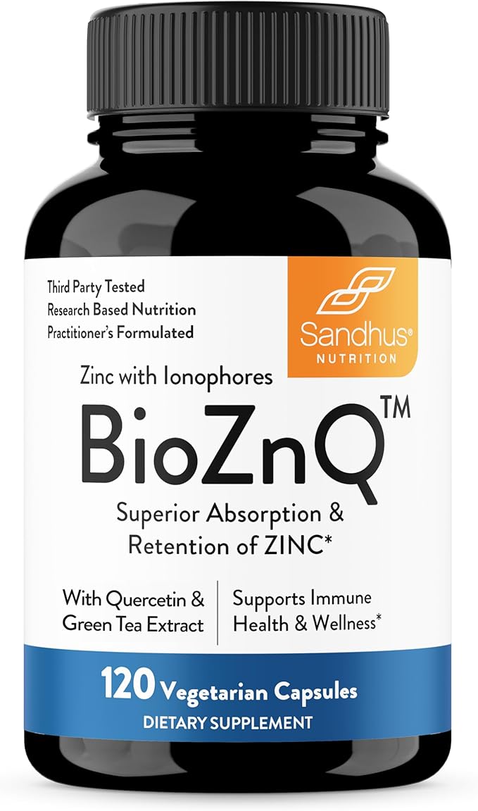Sandhu's Zinc Supplement with Ionophores| Quercetin &amp Green Tea Extract for Superior Absorption and High Potency| 800mg Vegetarian Capsules 120 Count (Pack of 1)| Immune Support for Men &amp Wome