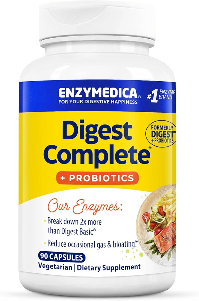 Enzymedica Digest Complete + Probiotics - Digestive Enzyme Supplement for Women &amp Men Enzyme and Probiotic Capsules for Digestion Gut Health Support Helps Gas &amp Bloating Vegetarian - 90 Ca