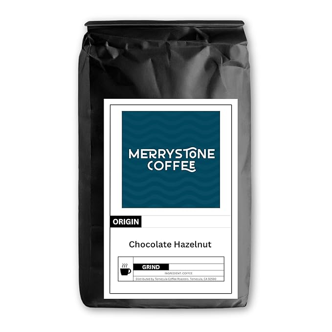 Merrystone Chocolate Hazelnut Coffee Roasted to Order Medium Roast 12 oz Coarse Grind