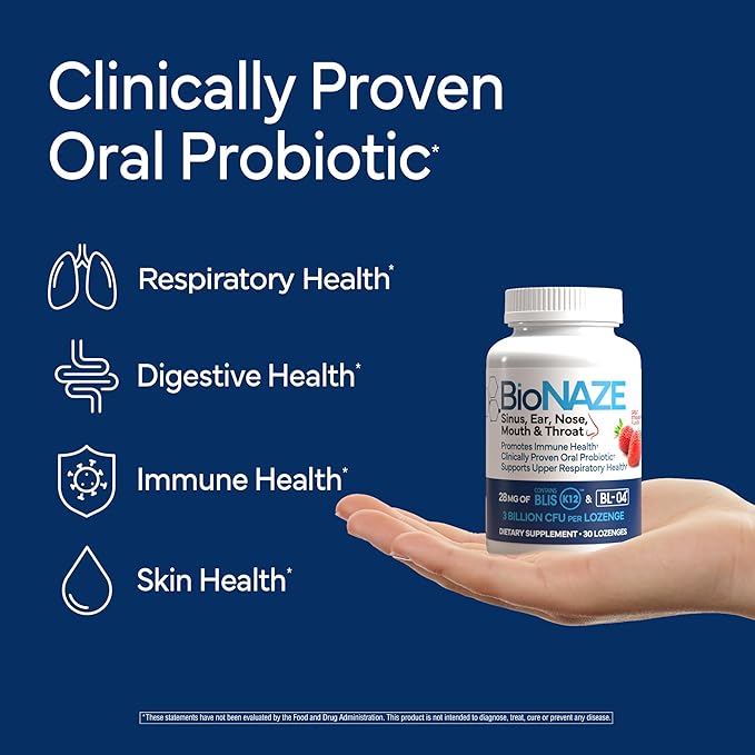 BioNaze Oral Probiotic BLIS K12 &amp BL-04 for Sinus Tonsil Stones Bad Breath Post Nasal Drip Throat Mouth Teeth &amp Gut - Improve Oral &amp Respiratory Health. Clinically Proven Probiotic S