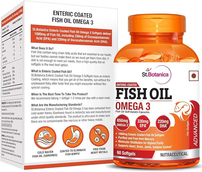 St.Botanica Fish Oil 1000 mg (Double Strength) with 600 mg Omega 3 (330mg EPA 220mg DHA) - 60 Softgels
