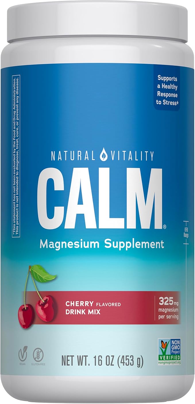 Natural Vitality Calm Magnesium 16 oz Powder | Relaxing Drink Mix | Cherry Flavored Supplement | 325mg Per Serving | Non-GMO Gluten-Free &amp Vegan