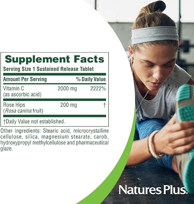 NaturesPlus Ultra-C 2000 mg - 60 Tablets - Vitamin C with Rose Hips - Immune &amp Antioxidant Support - Vegetarian Gluten Free - 60 Servings