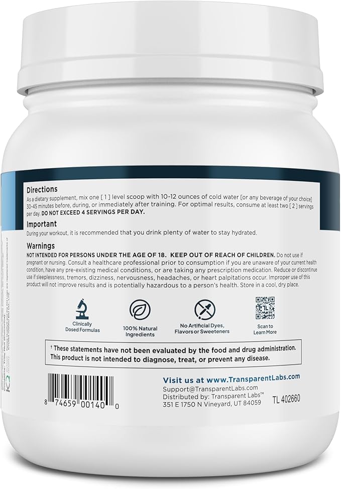 Transparent Labs BCAA Glutamine - 8000 Mg of BCAA Powder with L Glutamine for Post Workout Recovery Muscle Growth &amp Increased Endurance - 30 Servings Tropical Punch