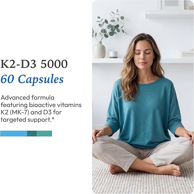 XYMOGEN K2-D3 5000 - Vitamin D3 K2 Supplement for Immune Bone &amp Cardiovascular Support* - Non-GMO Gluten Free Vegetarian - 60 Capsules