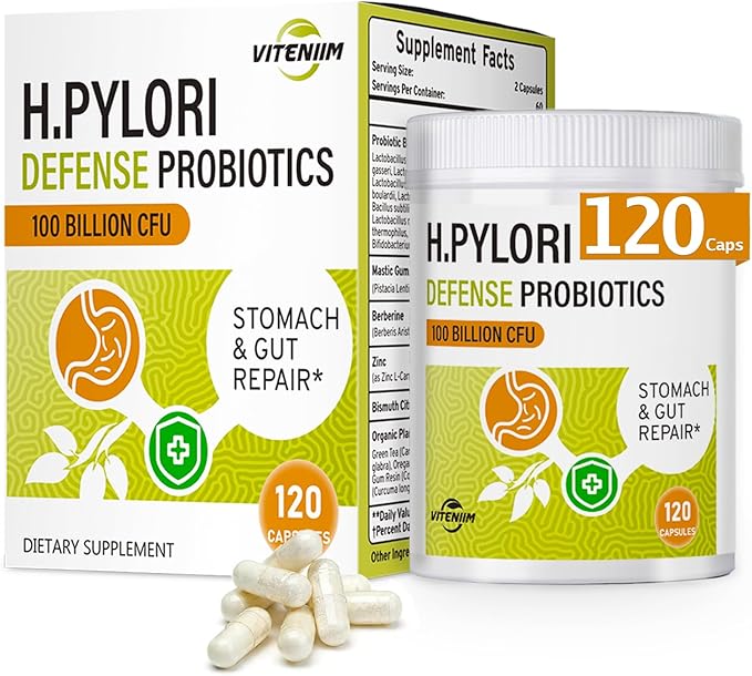 Helicobacter Pylori Defense Probiotics – Formulated with Lactobacillus reuteri Mastic Gum and Berberine 100 Billion CFU Gastritis Digestion &amp Gut Health for Stomach Comfort Vegan 120 Capsul