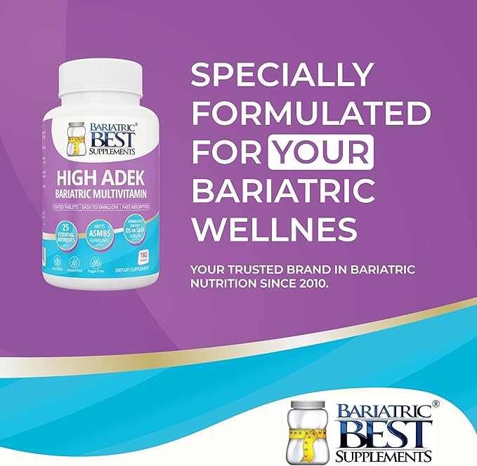 High ADEK Bariatric Multivitamin | DS SADI &amp BPD/DS Surgery | Fat-Soluble Vitamins A D E K | 25 Essential Nutrients | ASMBS Compliant | Made in USA | 180 Tablets — 3 Month Supply