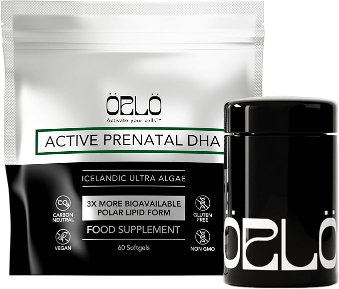 Orlo Prenatal DHA Supplement 1000mg - Mercury &amp Heavy Metals Free Algae Oil - Icelandic Nordic Omega-3 Mom &amp Baby Brain Development No Fishy Aftertaste 60 Vegan Easy-to-Swallow Mini Softgel
