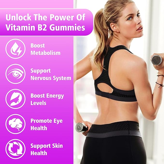 2 Pack Vitamin B2 Gummies- Riboflavin 400mg with Magnesium &amp CoQ10 &amp Vitamins for Kids &amp Adults Migraine Relief &amp Headache Relief - Strawberry Flavor 120 Gummies