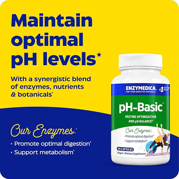 Enzymedica pH-Basic Supplement for Women &amp Men - Digestive Enzymes Nutrients &amp Herbs for pH Balance Gut Health &amp Digestion Support Vegan Dairy Free Gluten Free - 90 Caps