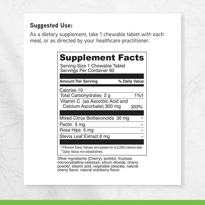 DaVinci Labs Chewable C-300 - Vitamin C Supplement to Support Immune Health Cholesterol and Collagen Production - With Vitamin C Pectin and More - Gluten-Free - Cherry Flavor - 90 Vegetarian Tablets