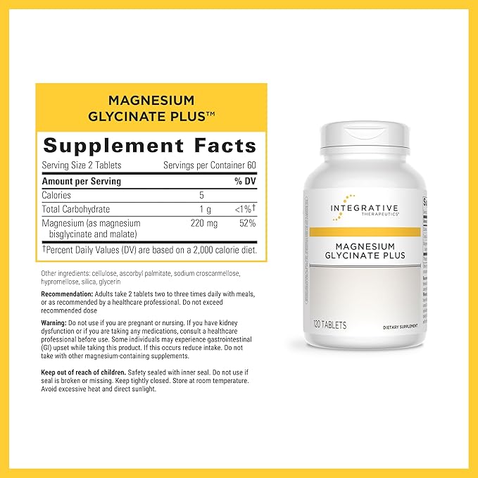 Integrative Therapeutics Magnesium Glycinate Plus - Cardiovascular Support Supplement* - Supports Brain &amp Muscular Function* - 120 Count (60 Servings)