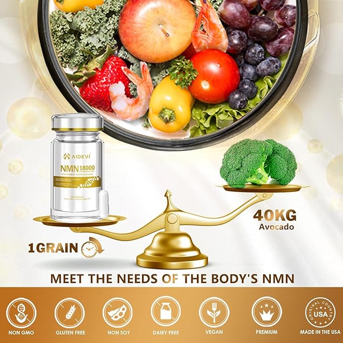 NMN 18000 480mg - 99% Pure Nicotinamide Mononucleotide Supplement with Resveratrol Nobel Laureate Developed Third-Party Tested Increased NAD+ Levels Healthy Aging 60-Day Supply 1pcs