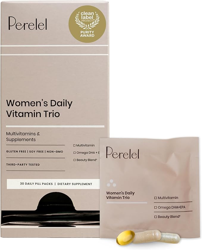 Perelel Womens Daily Vitamin Trio Multivitamin Omega 3 Dha + EPA &amp Beauty Blend Supplements for Nutrient Support &amp Overall Wellness Soy Dairy &amp Gluten Free Non GMO Formula 30 Daily P