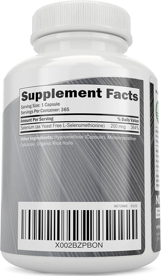 Selenium 200mcg - 365 Vegan Capsules not Tablets - Pure &amp Yeast Free L-Selenomethionine for Improved Absorption - Thyroid Heart and Immune System Support - Antioxidant Trace Mineral - Made in US