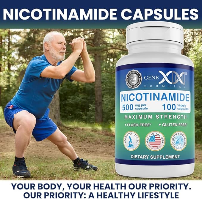 Genex Formulas - Nicotinamide 500mg Vitamin B3 Flush Free Niacin Capsules for Healthy Skin - Niacinamide Supplement Pills Help Produce Keratin &amp Support Skin Cell Health &amp Energy - (100 Capsul
