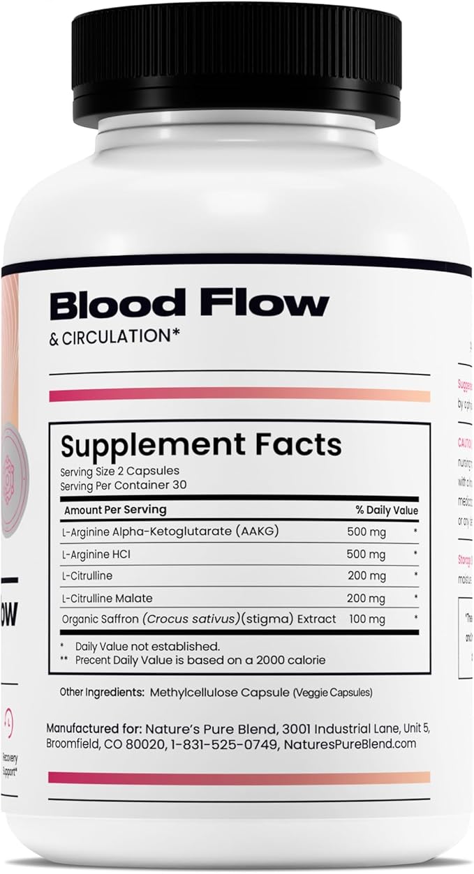 Nature's Pure Blend Nitric Oxide Supplements for Women – L-Arginine L-Citrulline – Heart Support &amp Flow Circulation Booster – 1500MG L Arginine and L Citrulline Preworkout Bodybuilding