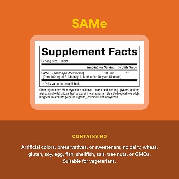 Natural Factors SAMe 200 mg Helps Elevate Mood and Improve Joint Health 60 tablets (60 servings)